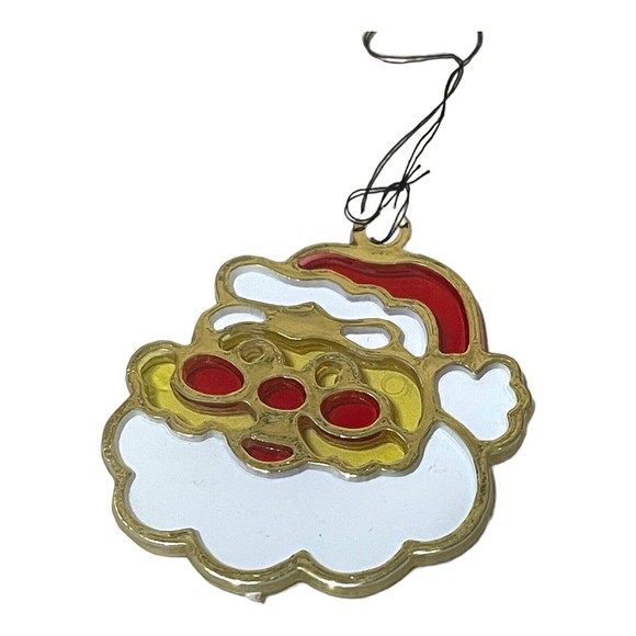 VTG STAINED GLASS STYLE SANTA CLAUS CHRISTMAS SUN CATCHER ORNAMENT - Picture 2 of 3